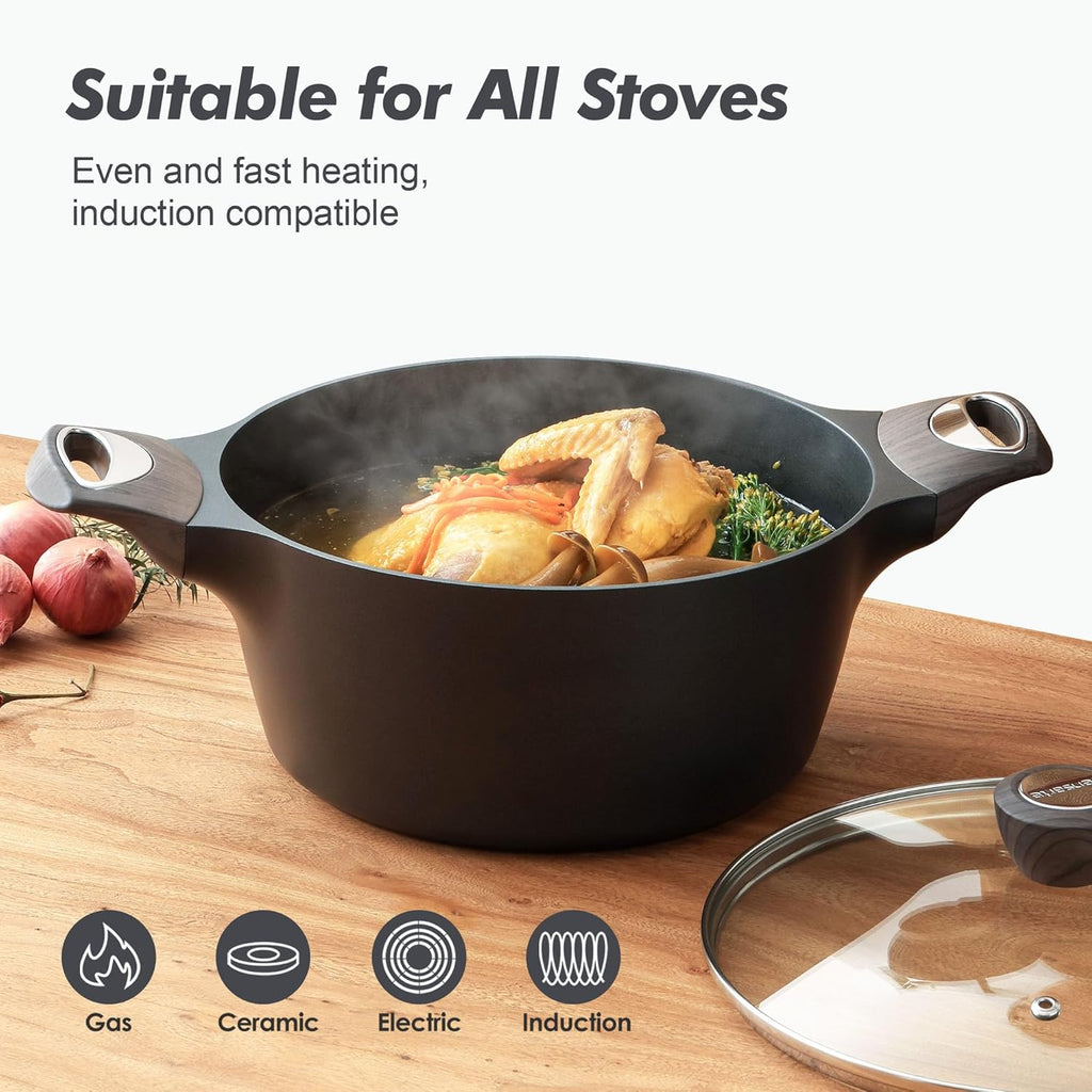 SENSARTE Nonstick Stock Pot - Versatile 2.6/4.5/6.6/8.5 QT Casserole for Healthy Cooking | Induction Compatible, Black