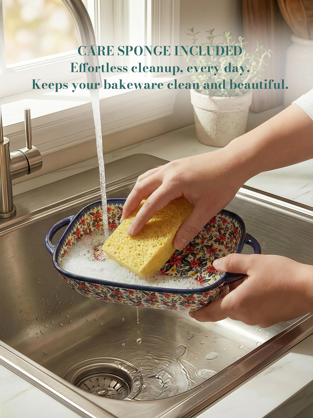 Polish Pottery Style Ceramic Baking Dish Set, 2-Piece Large & Small Casserole Bakers for 2–3 People, Floral Oven-to-Table Bakeware, Microwave & Dishwasher Safe, Gift-Ready with Protective Packaging