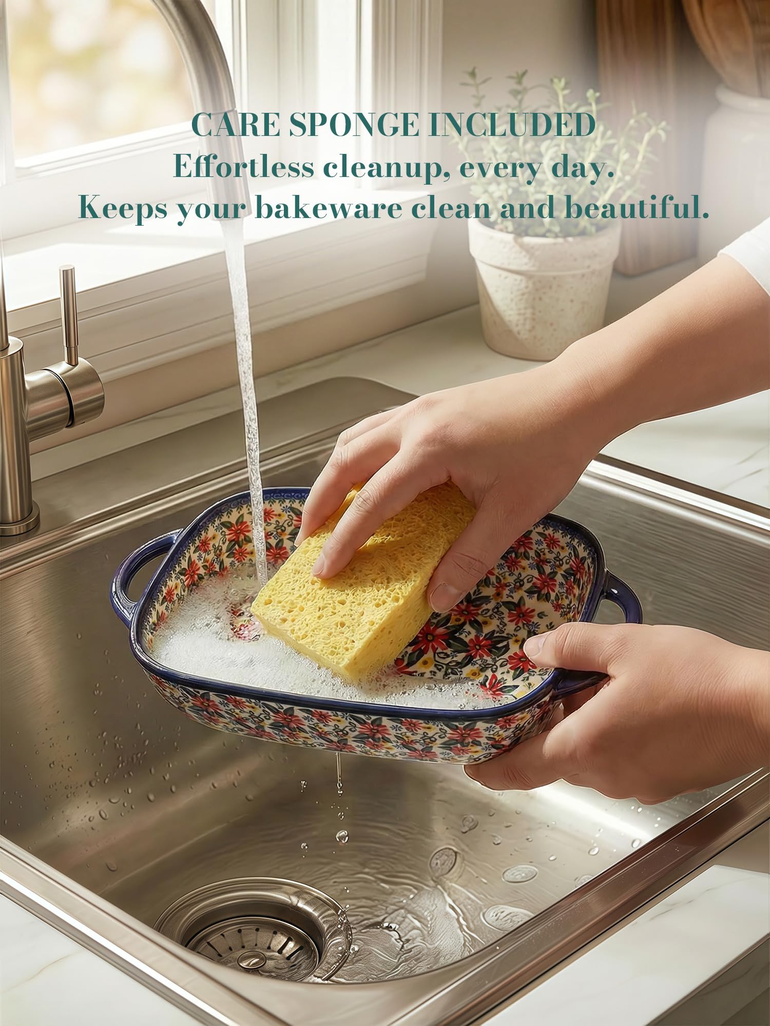 Polish Pottery Style Ceramic Baking Dish Set, 2-Piece Large & Small Casserole Bakers for 2–3 People, Floral Oven-to-Table Bakeware, Microwave & Dishwasher Safe, Gift-Ready with Protective Packaging