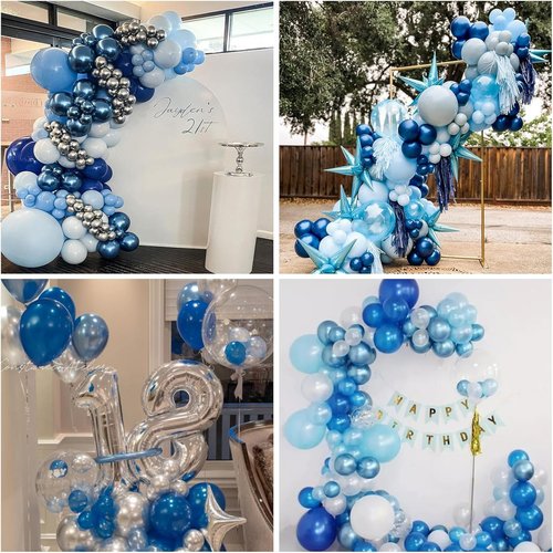 Blue & Silver Balloons by [Brand Name] - 60 Pcs Metallic Confetti Helium Latex for Parties & Celebrations