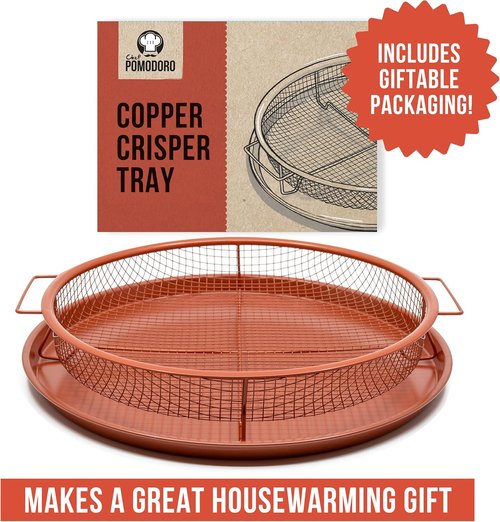 Chef Pomodoro Crisper Basket & Tray Set | 2-Piece Oil-Free Cookware for Oven & Air Fryer, 12.2" (Copper)