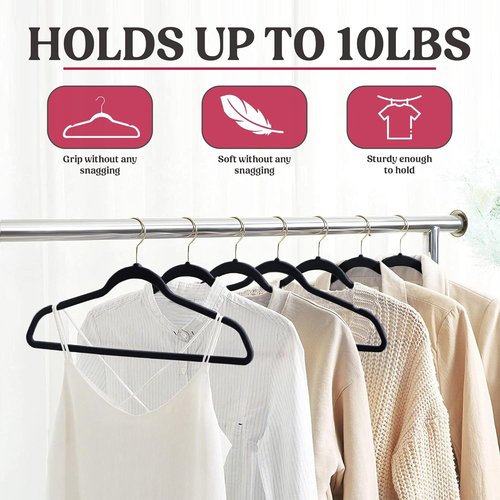 LDC Black Velvet Hangers - Premium Non-Slip Felt Clothes Hangers | 30 Pack with 360° Swivel Hook - Black