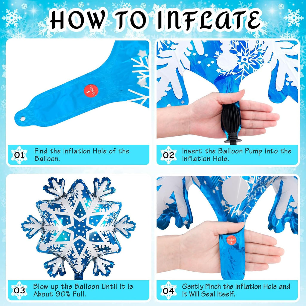 Snowflake Balloons - 24 Pcs Large Foil Balloons | Frozen Snowflake Mylar for Winter Wonderland Parties