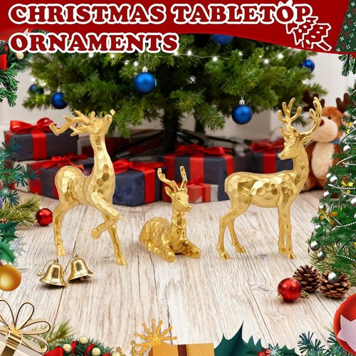 Exasinine Gold Reindeer Decor - 3 PCS Christmas Figurines for Holiday Centerpieces | Indoor Decorations