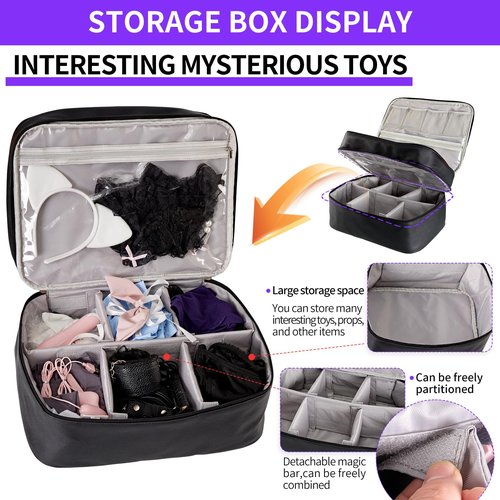 Turesmith Lockable Adult Toy Storage Bag - Large 15.7" x 10.2" x 8.7" Premium Faux Leather, Soft & Durable, Discreet Adult Toy Organizer with Dividers, Includes 2 Locks & 4 Bags