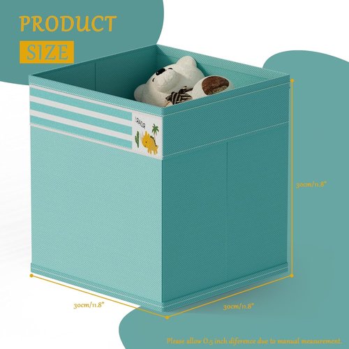 Homyfort Cube Storage Organizer Bins - 12x12 Inch Foldable Fabric Baskets with Handles for Toys & Clothes | Green