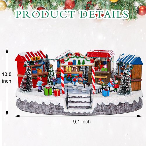 Bdor Christmas Market Village Scene - LED Lights & Music | 8.3 x 5.9 x 5.9 Inches Holiday Décor
