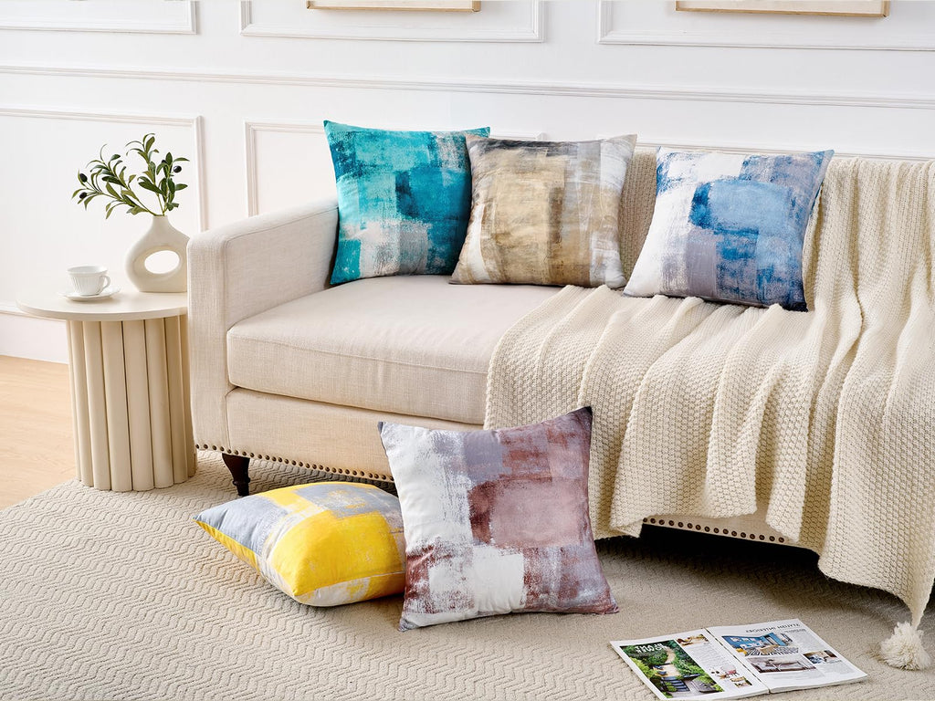 Alricc Throw Pillow Covers 18x18 (2 Pack) - Abstract Modern Home Art Decor - Decorative Pillow Covers for Couch, Living Room & Bedroom - Beige Brown