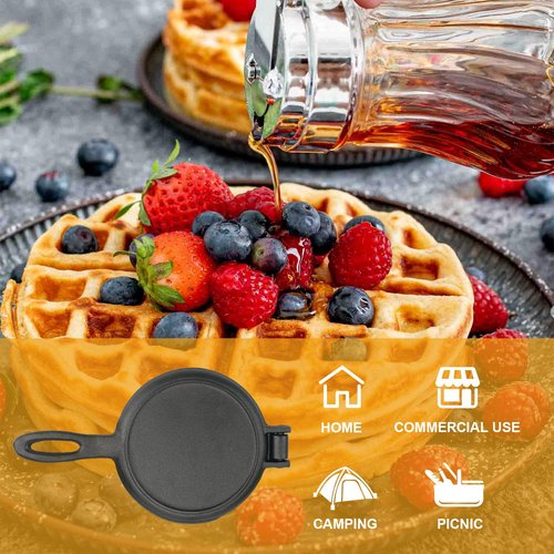 Cast Iron Waffle Maker for Stovetop or Camping Grill Two Piece Hinged Non Electric Waffle Iron Makes 7" Round Waffles