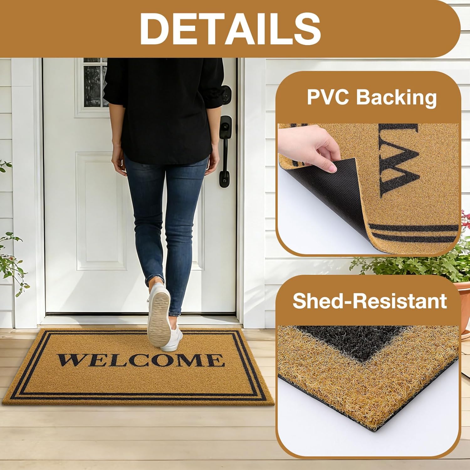 OLANLY Front Door Mat - Low Profile, Stain & Fade Resistant, Easy to Clean | 35x23 Inch, Brown Welcome Mat