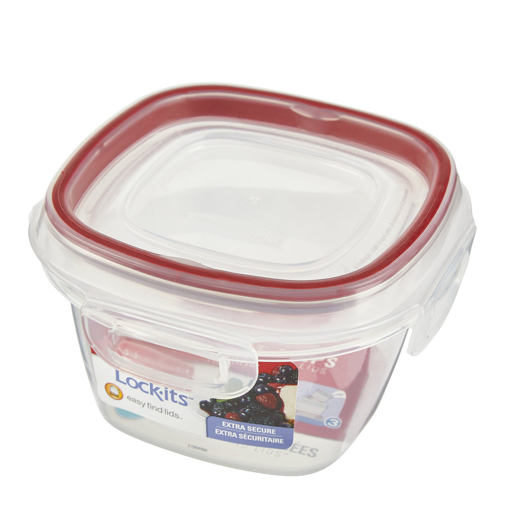 Rubbermaid Lock-Its Square Food Storage Container with Easy Find Lid, 2 Cup, Racer Red