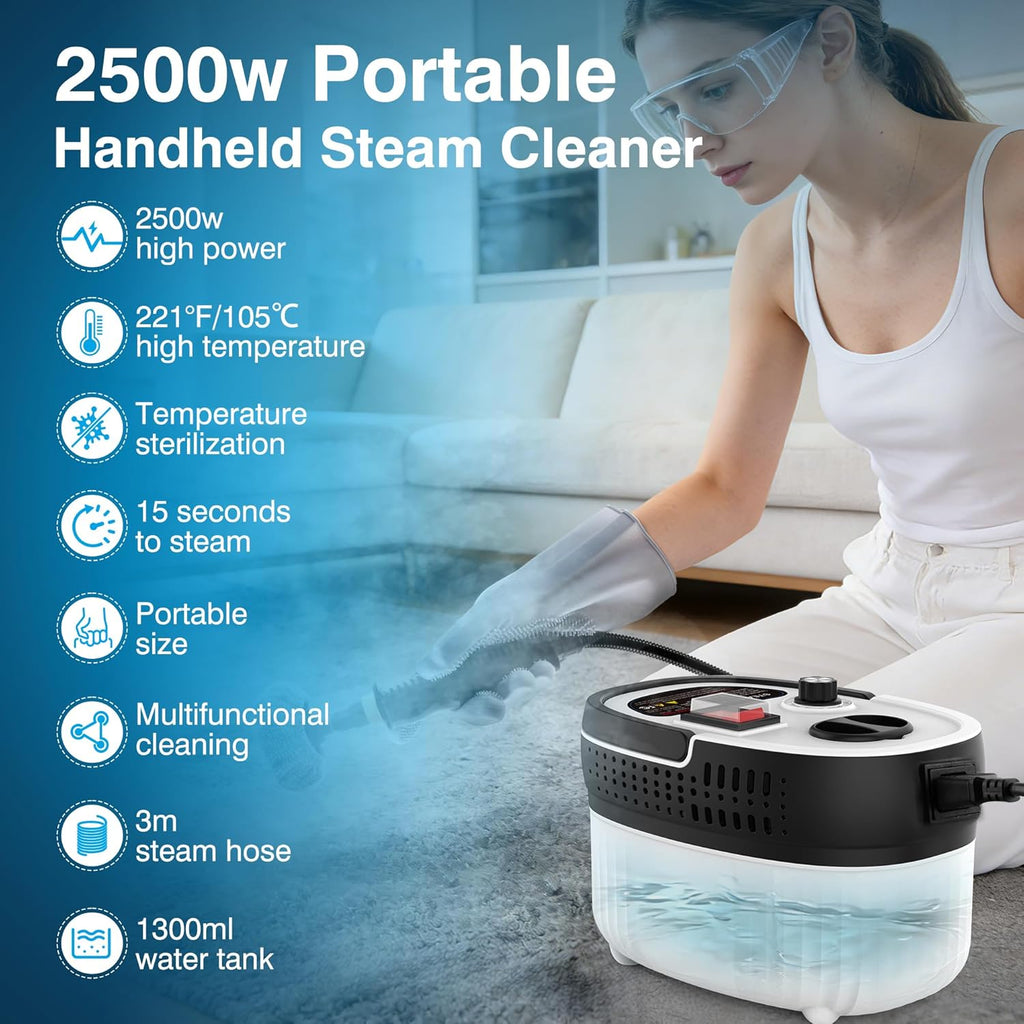 Skiennix Steam Cleaner - 2500W High Pressure Portable Steamer with 6 Adjustable Levels & 17-Pc Kit