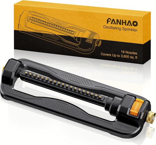 FANHAO Oscillating Sprinkler - Durable Lawn Watering System for Up to 3,600 Sq. Ft. | 19 Adjustable Nozzles