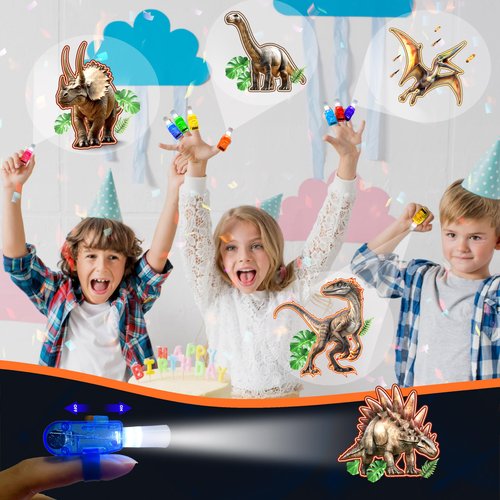 24PCS Jurassic Dinosaur Party Favors-LED Finger Lights：Glow-in-the-Dark Light-Up Toys Bulk for Kids,Jungle Dino Theme Birthday Party Decorations Supplies, Party Goodie Bags, Classroom Prizes Gifts