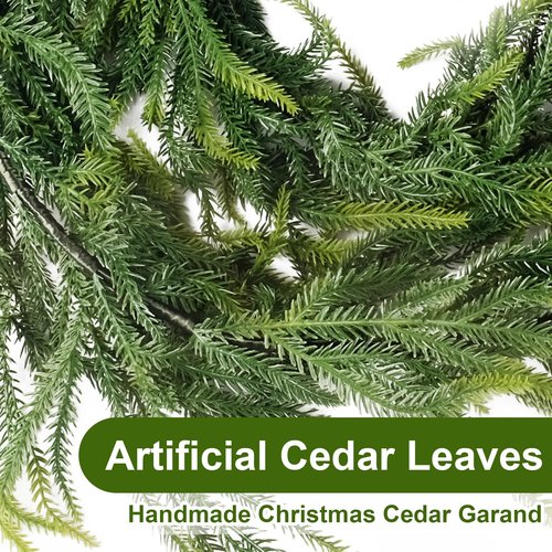9FT Christmas Garlands Norfolk Pine Garland, Real Touch Artificial Winter Pine Garlands, Green Artificial Greenery Garland for Table, Wall, Mantle, Indoor, Outdoor Christmas Decorations