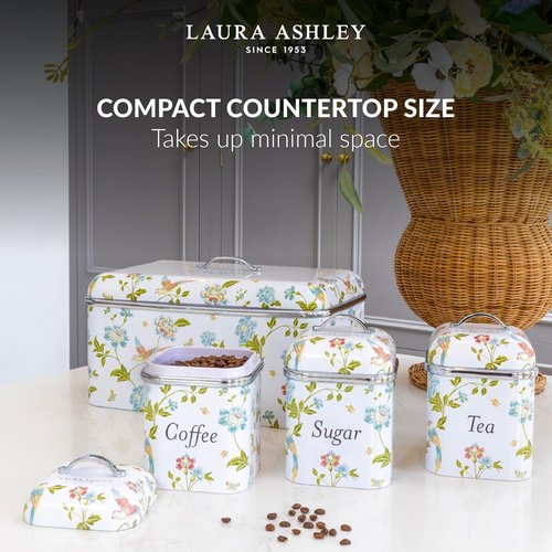 Laura Ashley Canister Set - Elegant 3-Piece Elveden White Design for Kitchen Storage