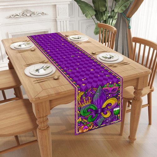 Purple Mardi Gras Table Runner 72 Inches Long New Orleans Mardi Gras Fat Tuesday Brazil Carnival Masquerade Party Home Kitchen Dining Room Table Decorations