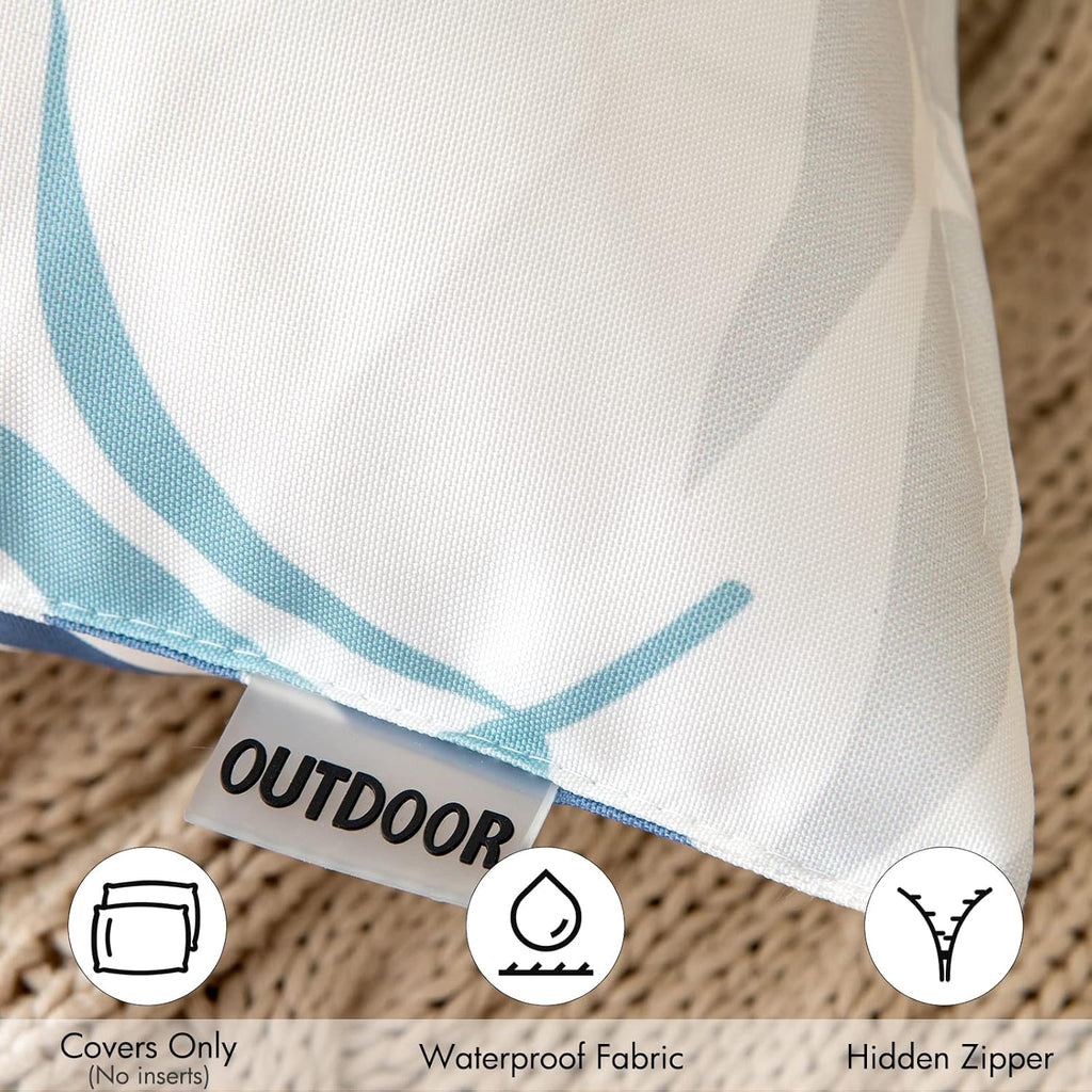 MIULEE Decorative Outdoor Throw Pillow Covers - Waterproof Natural Leaves Pattern, 18x18 Inch, Blue - Pack of 2