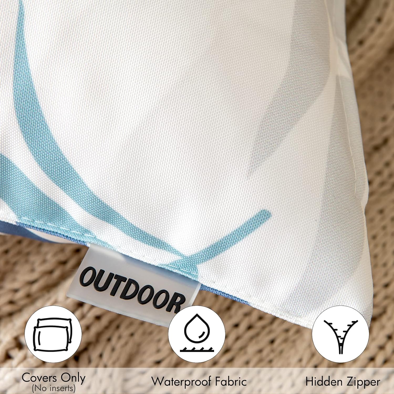 MIULEE Decorative Outdoor Throw Pillow Covers - Waterproof Natural Leaves Pattern, 18x18 Inch, Blue - Pack of 2