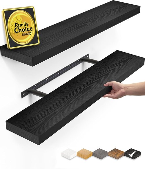BAYKA Floating Wall Shelves - 22.5 Inches Black Organizer for Bathroom, Bedroom & Living Room | 22 lbs Capacity