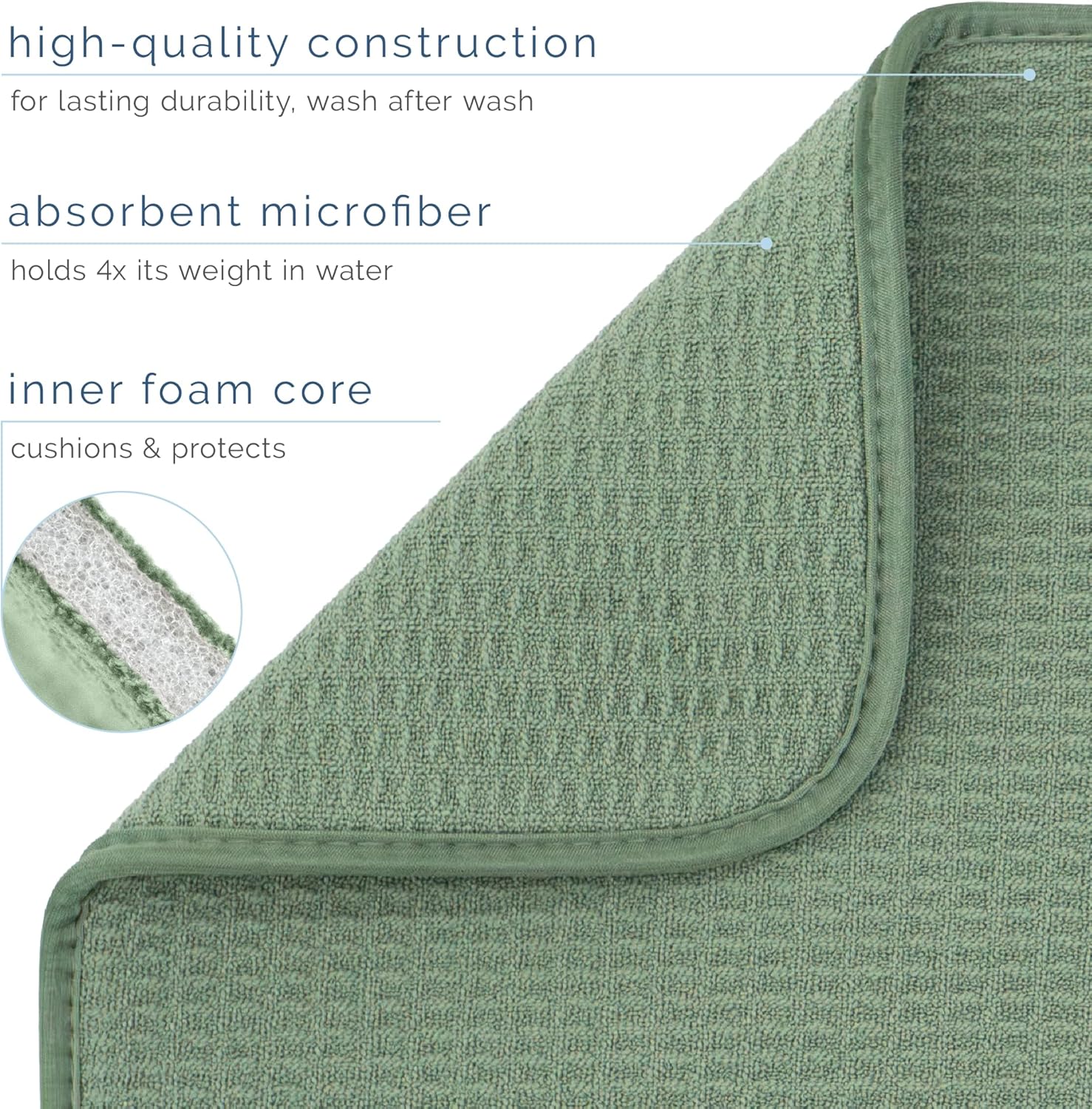 S&T INC. Dish Drying Mat - Absorbent Microfiber Kitchen Counter Pad | 16” x 18”, Large, Sage Green
