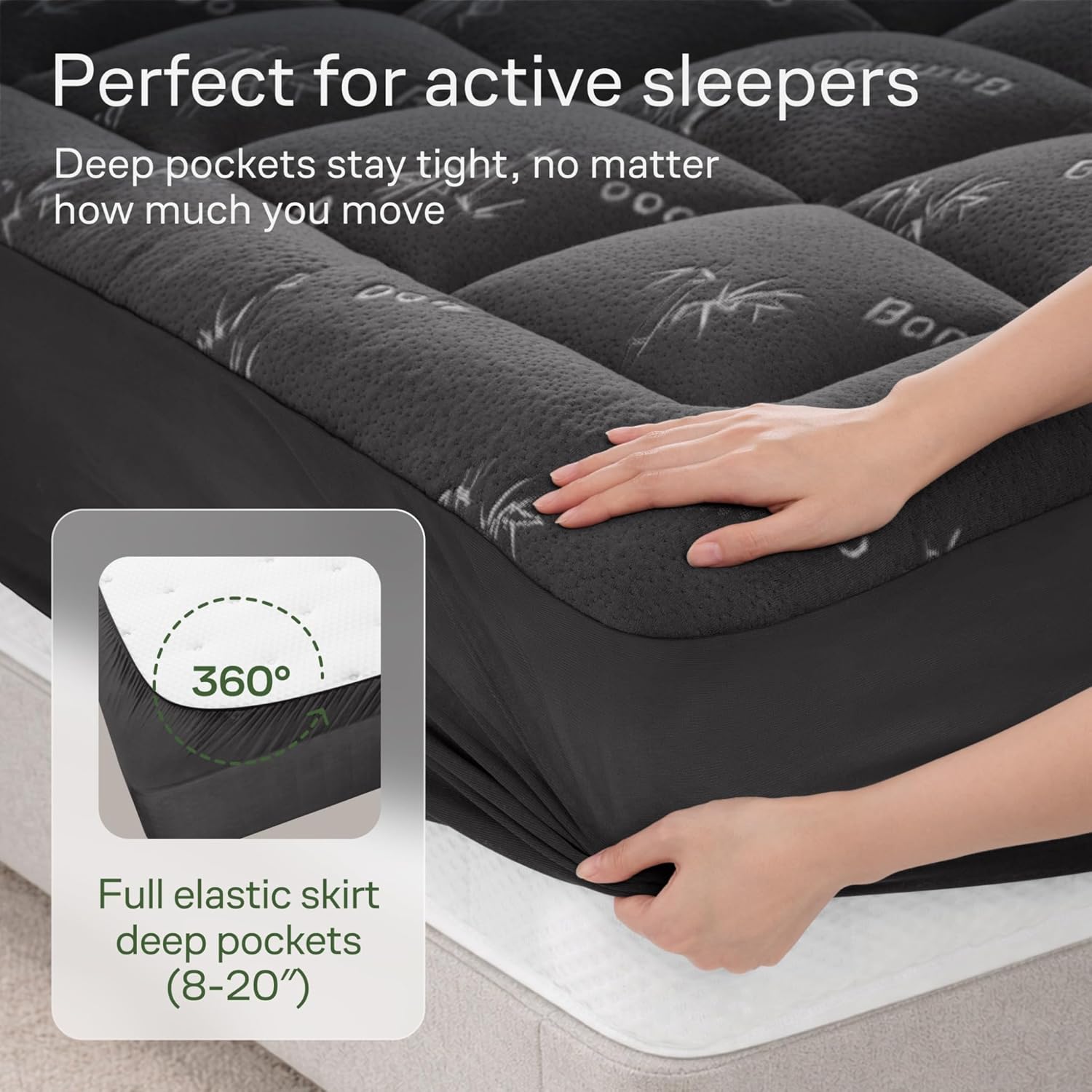 Niagara Sleep Solution Ultra Soft King Size Mattress Topper - Bamboo Viscose Pillow Top for Back Pain Relief | Naturally Cooling, Dark Gray