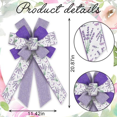 Hying Large Spring Lavender Bows - White & Purple Burlap Wreath Bows for Weddings & Parties