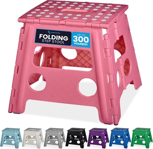 Handy Laundry Folding Step Stool - Lightweight & Sturdy for Adults and Kids - Easy One Flip Open | Pink - 13 Inch