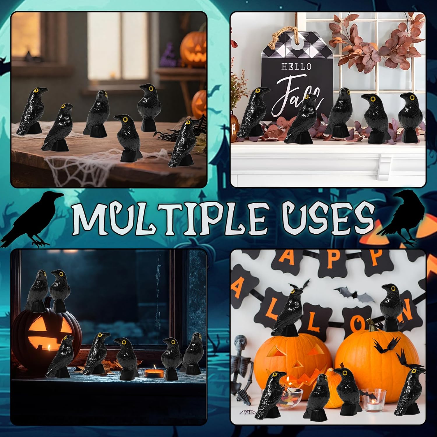 Skiennix Miniature Crows Figurines - 35 Pcs Black Raven Resin Decor for Halloween Scenes