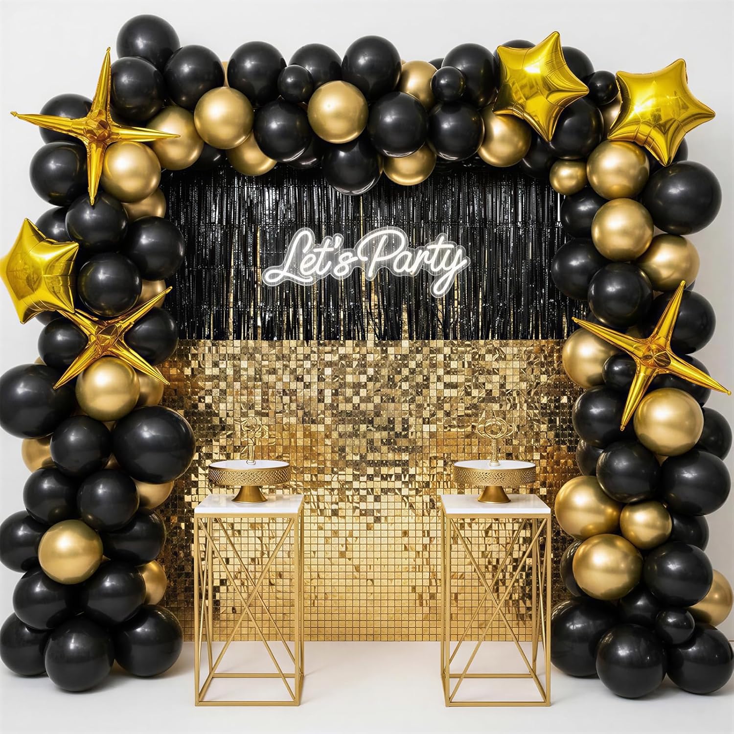 RUBFAC Black and Gold Balloons - 130pcs Graduation Decorations | Metallic Confetti Arch Kit for Parties