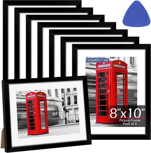 HOMERHYME 8x10 Picture Frame Set - Black Photo Frames for Tabletop or Wall Display | Fits 5x7 with Mat or 8x10 Without