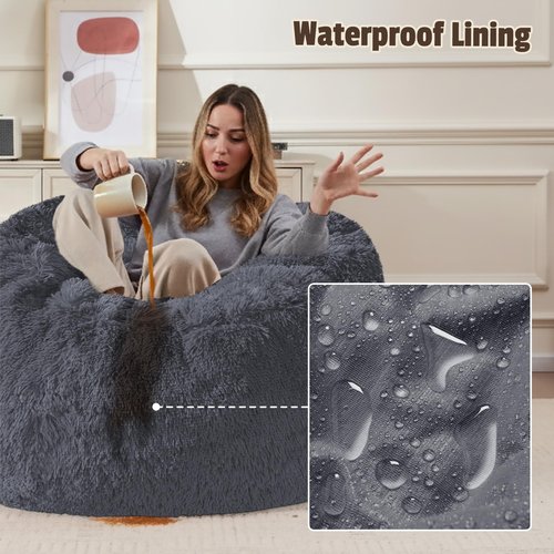 Bean Bag Cover (No Filler) Soft Faux Fur Stuffed Animal Bean Bag Storage, Fluffy Plush Bean Bag Chair Cover Washable, Comfy Bean Bag Covers for Adults Kids Teens