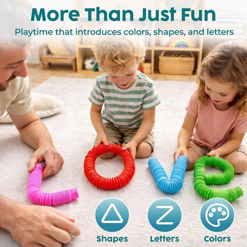 BUNMO Pop Tubes - Sensory Fidget Toys for Creative Play - Non-Mouthable 4 Pack - Hours of Fun for Kids