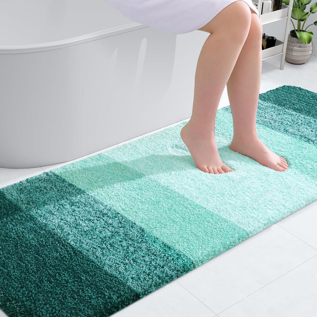 OLANLY Bathroom Runner Rug - Extra Soft Microfiber Mat with Rubber Backing | 70x24 Inches, Blackish Green