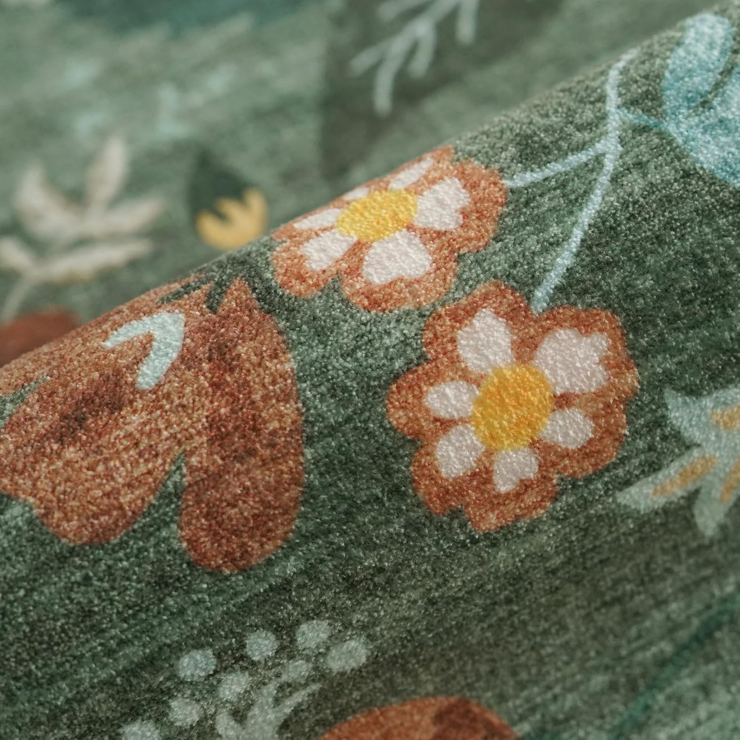 Skiennix Washable 3x5 Area Rug - Ultra Soft Low Pile Carpet with Non-Slip Backing | Floral Green Design