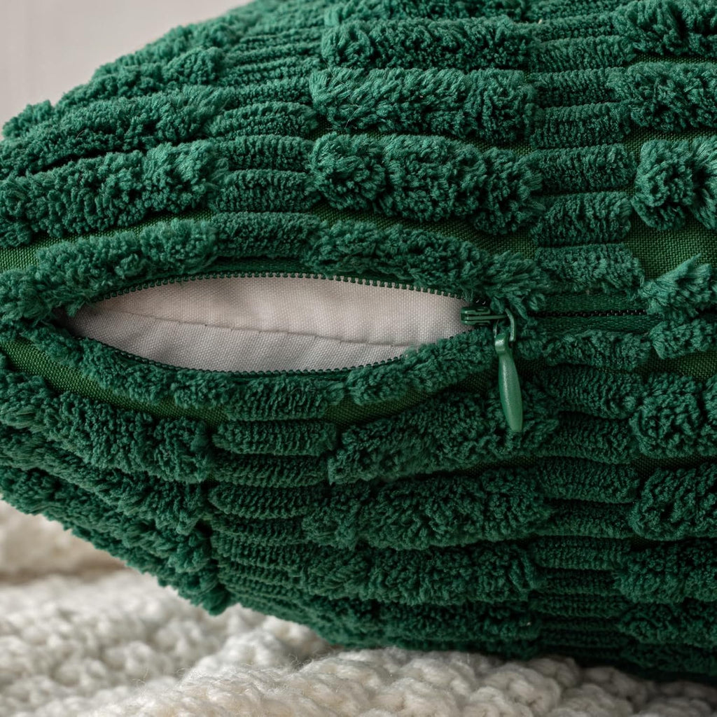 MIULEE Dark Green Corduroy Decorative Pillow Covers - Soft Boho Striped 18x18 Inch | Modern Farmhouse Decor