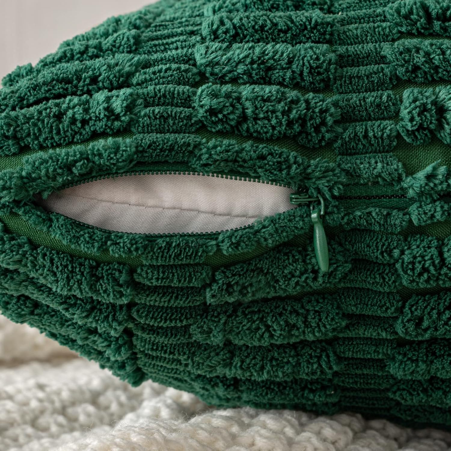 MIULEE Dark Green Corduroy Decorative Pillow Covers - Soft Boho Striped 18x18 Inch | Modern Farmhouse Decor