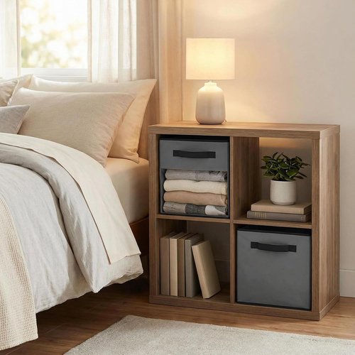 DECOMOMO Storage Bins - Cube Storage Bins with Window for Shelves | 11" Fabric Cubes, Grey (6pcs)