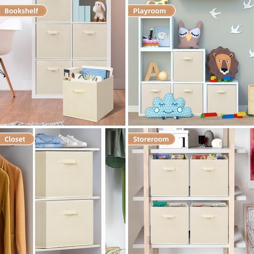 **Storage Maniac 13-Inch Collapsible Storage Cubes - 10-Pack Durable Fabric Bins for Organization | Beige**