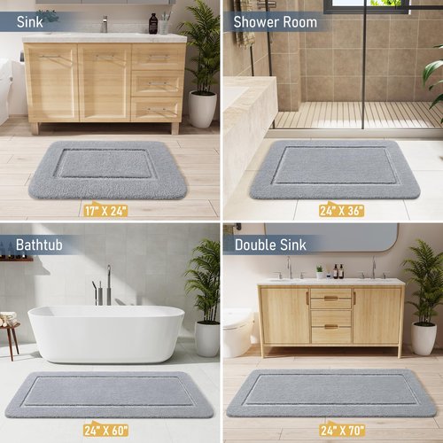 LOCHAS Bathroom Rugs, 24" x 60" Long Bath Rug, Non Slip Washable Bathroom Runner Rug Soft Thick Absorbent Bath Mat for Shower, Shaggy Plush Luxury Large Bath Rug, Grey