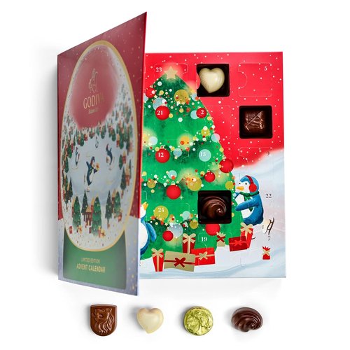 Godiva 2025 Advent Calendar - Limited Edition Deluxe Snowglobe Chocolate Assortment | 24-Piece Holiday Gift Box