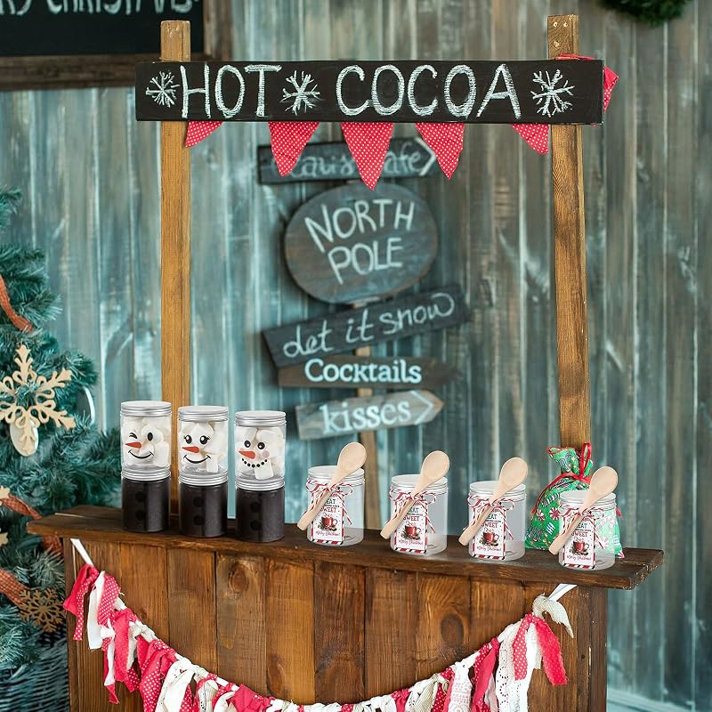 Vesici 24-Piece Christmas Hot Chocolate Bar Supplies Jars with Lids, Spoons & Cards - Snowman Theme