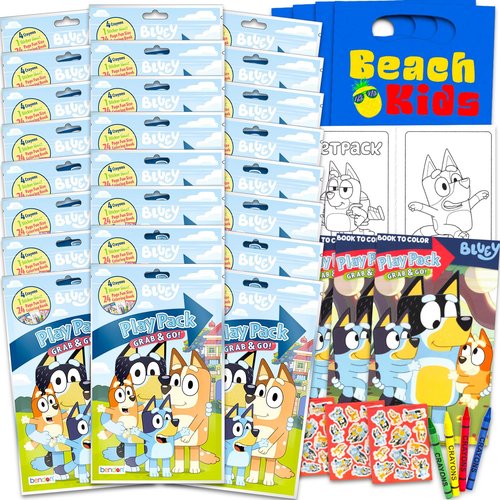 Bluey 12 Activity Play Packs for Boys, Girls - Mini Coloring Books, Loot Bags, Travel Activity Set - Bluey Party Favors for Kids