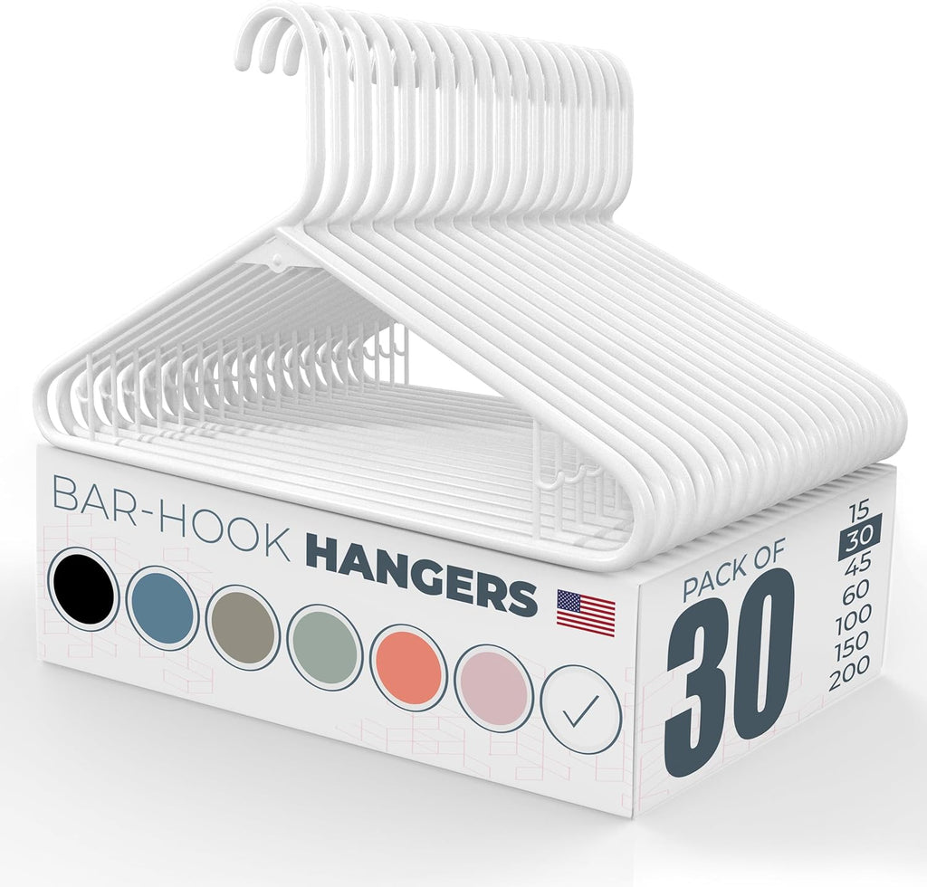 Neaties Plastic Hangers 30 Pack - Durable 6lb Capacity Clothes Hangers with Strap Hooks - White