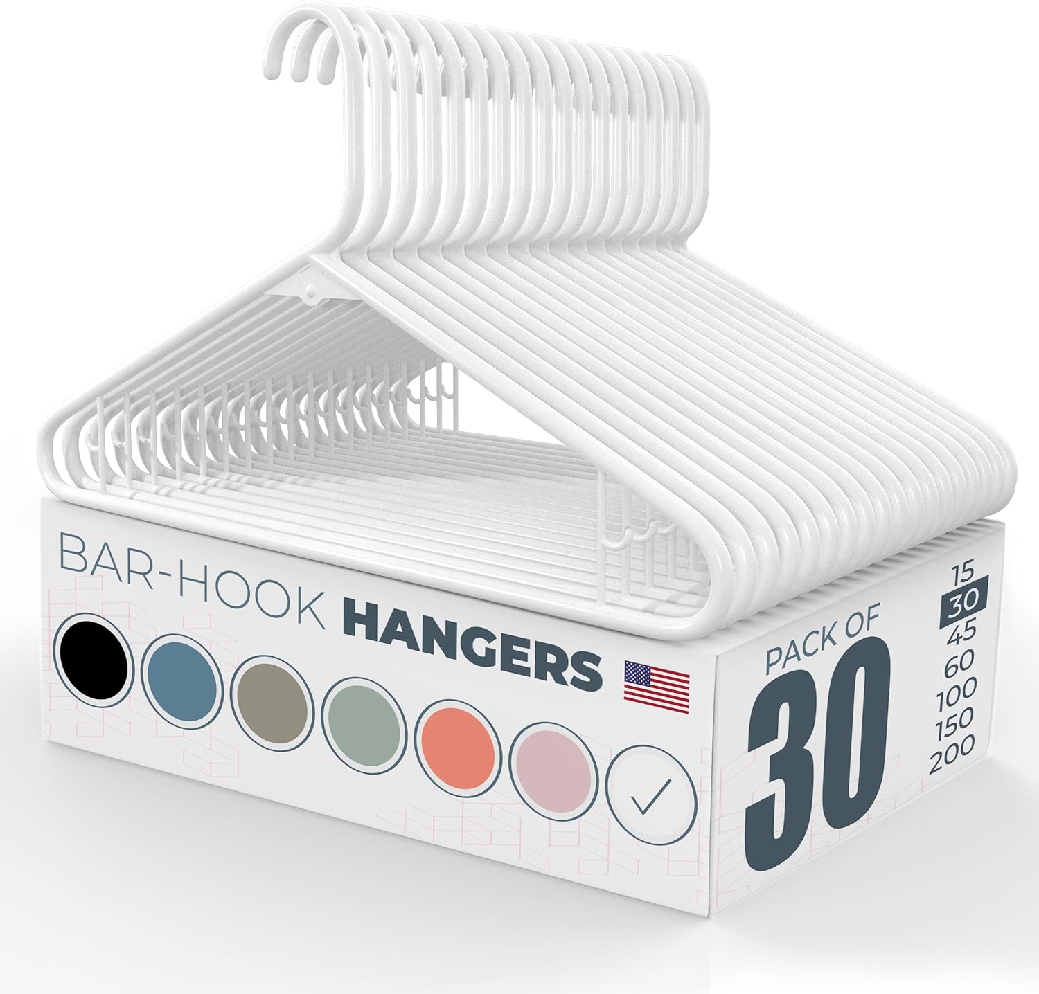 Neaties Plastic Hangers 30 Pack - Durable 6lb Capacity Clothes Hangers with Strap Hooks - White