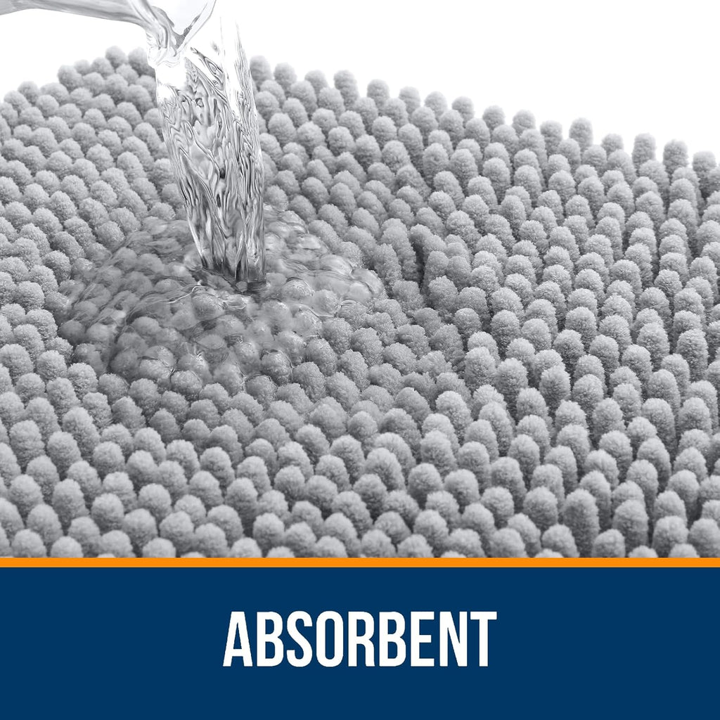 OLANLY Large Chenille Bath Rugs - Extra Soft & Absorbent | Quick Dry, Machine Washable, Light Grey 50x30