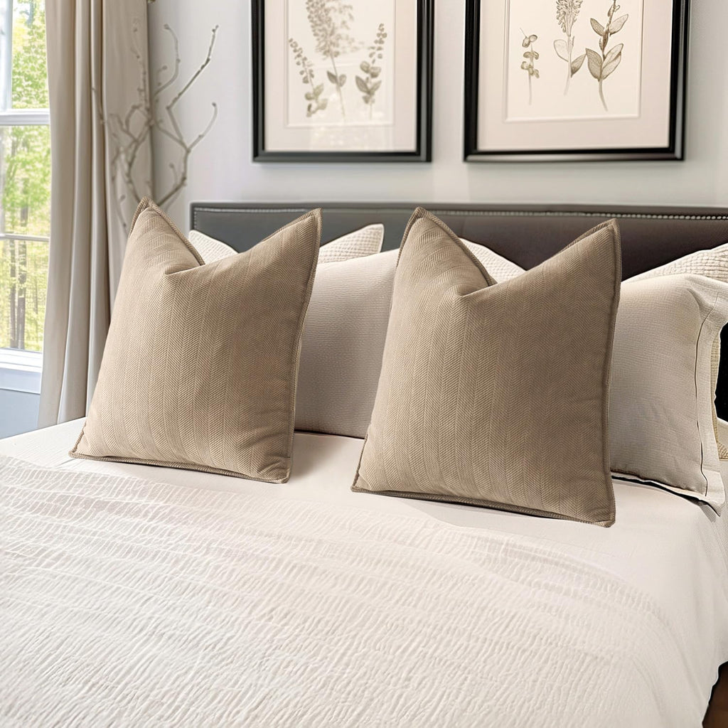 MIULEE Decorative Pillow Covers - Soft Chenille 20x20 Inch Khaki Cushions for Elegant Home Decor | Set of 2