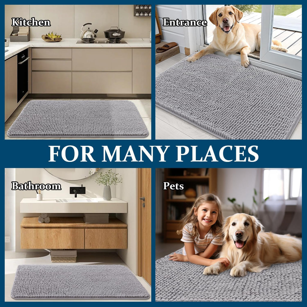 OLANLY Dog Door Mat - Absorbent Non-Slip Mud Mat for Indoor Entryway | Quick Dry Chenille, 50x30, Light Grey
