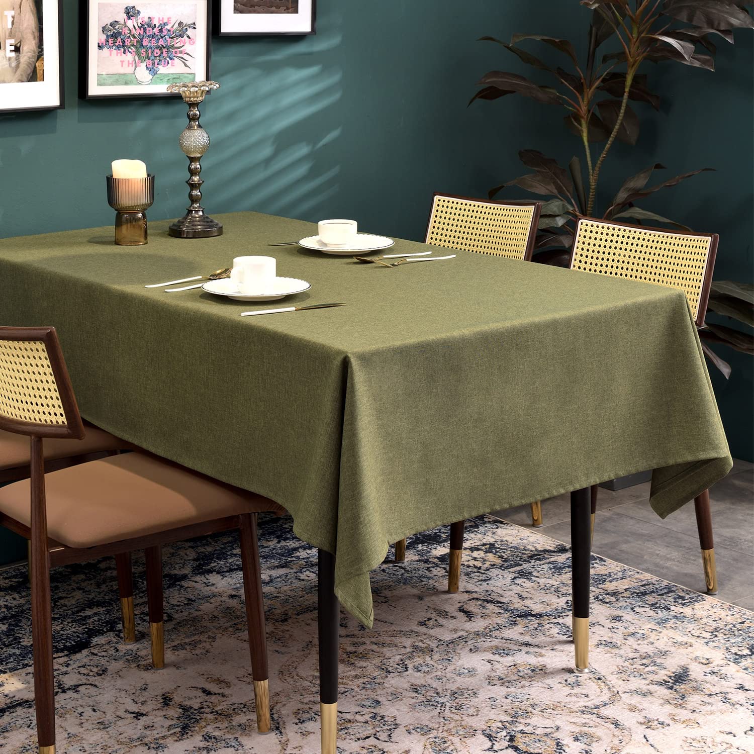 BALCONY & FALCON Extra-Large Table Cloth for 8ft Rectangle Tables – Waterproof & Crease-Proof Farmhouse Tablecloth for Banquet, Wedding, Baby Shower，Christmas Holiday Party (Olive, 91" x 156")
