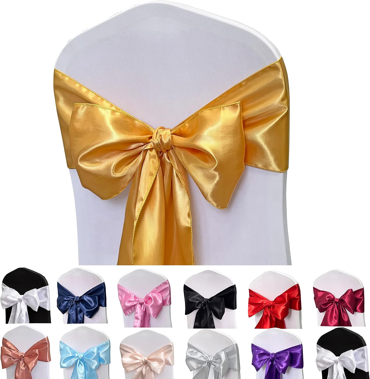 Regine Switzerland Satin Chair Sashes - 50PCS Elegant Gold Ribbon Ties for Wedding & Party Decor